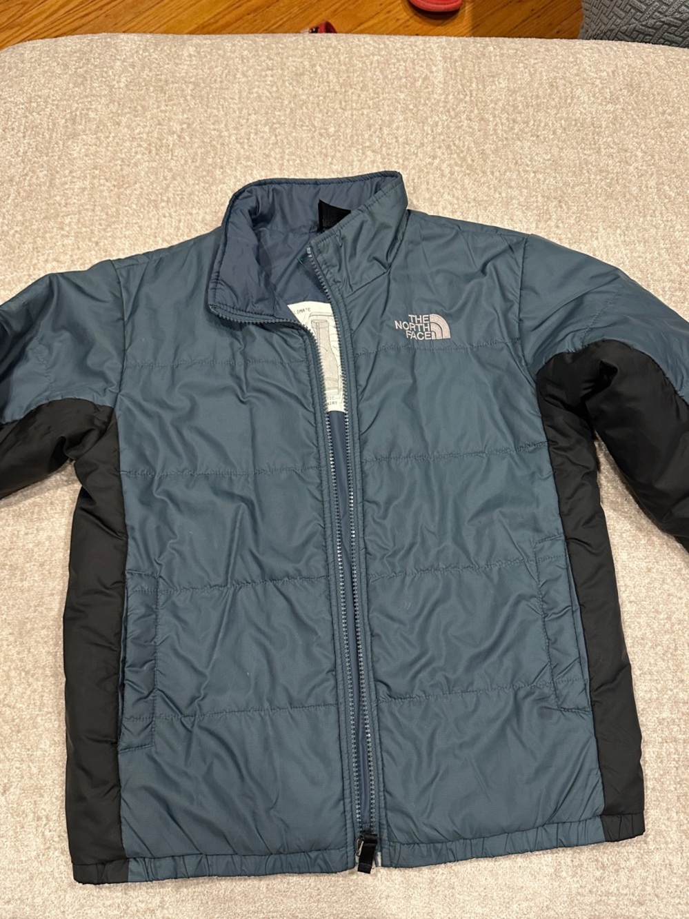 The North Face Slate Blue Puffer Jacket with Black Panels